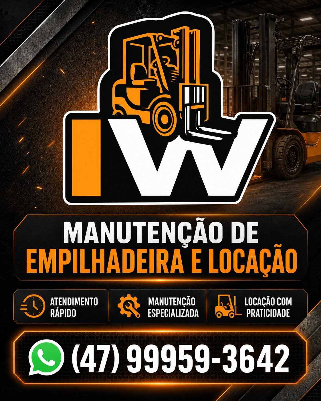 Arte institucional IW em fundo industrial escuro